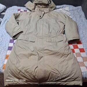 Vintage LL Bean Goose Down Parka With Hood Khaki Size XLT Tall Wool Lining